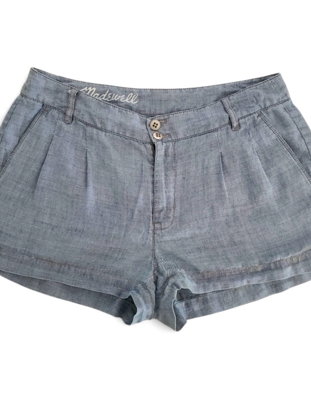 Madewell Light Chambray High-Waist Pleated Shorts